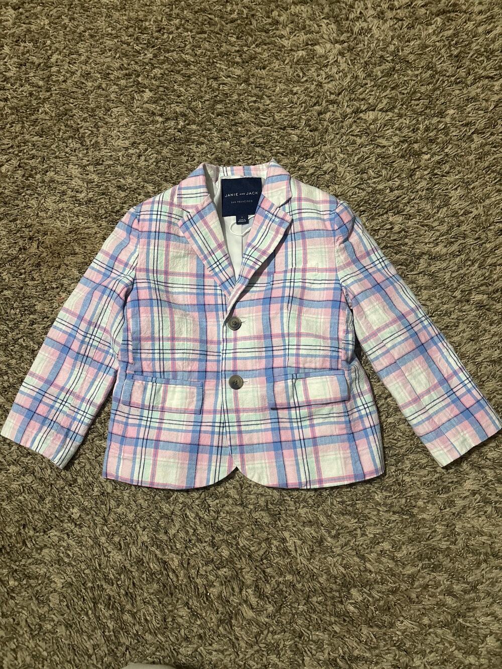 Janie and Jack Linen Blend Blazer 3 Plaid